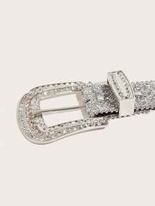 Party 1pc Y2K Studded Belt Women, Wide Ins Style Waistband, European And American Fashion, Sparkling And Personalized Coats And Dresses Halloween Summer, School Fall, Autumn, Halloween - 銀色 - 查看 2