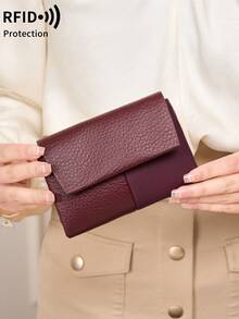 RFID Blocking Soft Leather Wallet With Card Slots And Zipper Pocket, Vintage Tri-Fold Design With Magnetic Snap, Business Casual Women's Daily Wallet, Anti-Theft Wallet, Essential Gift For Women Money Wallet Mini Wallet Purse Wallet Small Wallet Travel Essential Summer Small Wallet - Burgundy - View 7