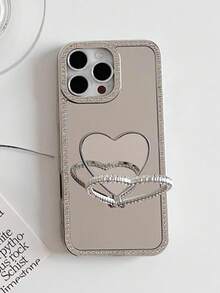 奢华水钻心形化妆镜手机壳，兼容 17 Pro Max/16 Pro/15/14/13/12/11/XR/XS Max/7 Plus/8 Plus/SE 系列，S26 Ultra/S26+/S26/S25 Ultra/S24 Ultra/S23 Ultra 系列，简约防震保护套 - 銀色 - 查看 9