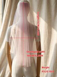 1pc Pink Short Pearl Veil, Single Layer Elbow Length With Metal Comb, Bridal Wedding Veil - Multicolor - View 8