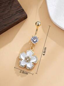 1件花朵吊坠肚脐环，适合女性 - 白花 - 查看 4