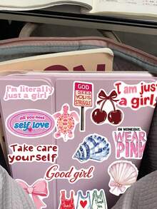 50张粉色涂鸦励志女性贴纸，适用于笔记本电脑、剪贴簿、行李箱、滑板、头盔等，卡通美学风格，创意礼物，剪贴簿用品，文具，趣味贴纸，Kindle适用 - A - 查看 9