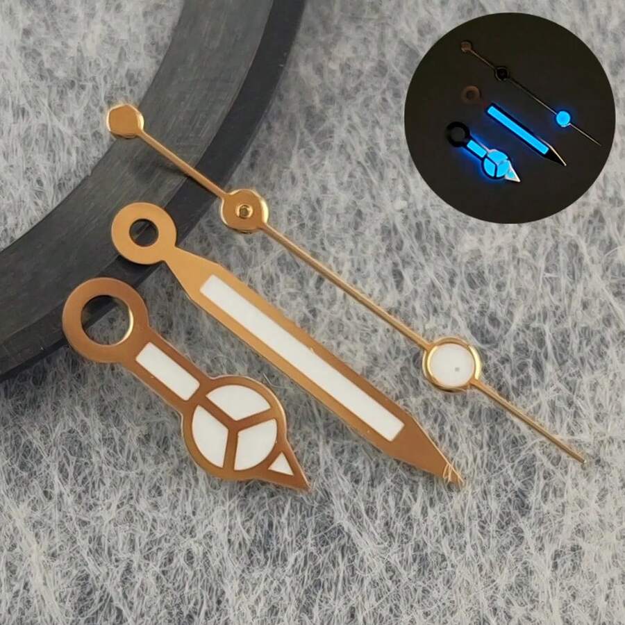 High-Quality NH35 Clock Hands, Rose Gold Plated Clock Hands For NH35/NH36/4R/7S Movement Watches, JBB1 Green/Blue Luminous Pointers - 16 - 查看 1
