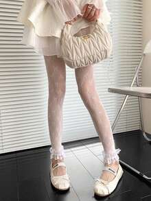 1件装女士白色蕾丝边打底裤，洛丽塔风格薄款蝴蝶提花七分裤，适合春夏穿着 - 彩色 - 查看 6