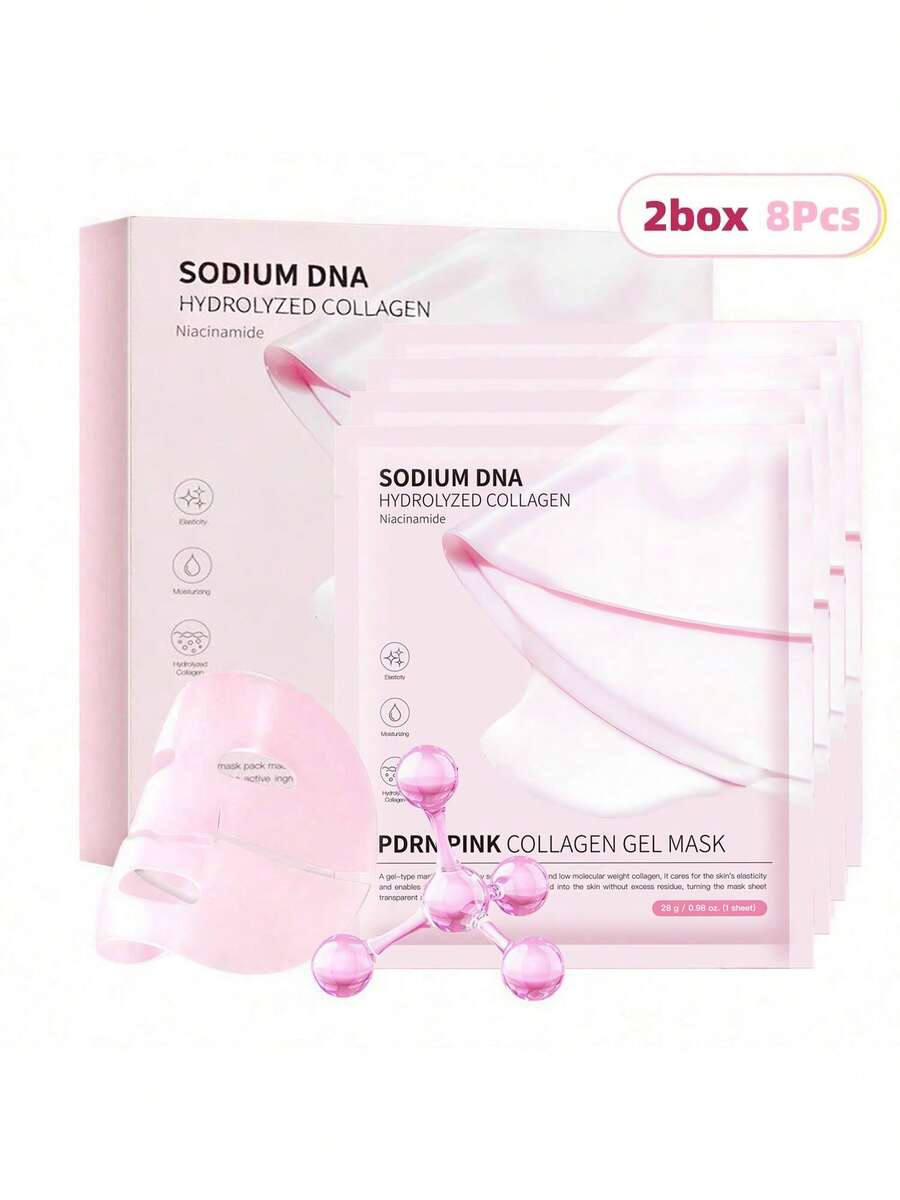 Salmon DNA PDRN Pink Collagen Gel Mask 2-Box Set | Color-Changing Gel, Overnight Face Mask For Glass Glow Skin - Elasticity, Hydrating, Firming & Fine Lines Reduction | Low-Molecular Collagen, Cooling Effect | Dermatologically Tested, Pore Minimizing | Korean Skincare, 28g, 4ea/Box, 8pcs Total - 粉色 - 查看 1