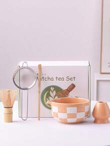 Juego de té matcha de 5 piezas con patrón de tablero de ajedrez, incluye tazón de matcha, soporte para batidor de matcha, cuchara de matcha, batidor de matcha, juego de herramientas de preparación de matcha, caja de regalo con estilo japonés, ideal para amantes del matcha, madres, novias, Acción de Gracias, Navidad - Multicolor - Ver 9