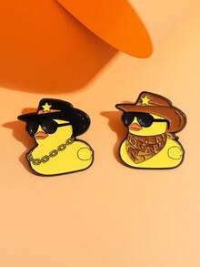 可爱黄色小鸭海盗时尚眼镜帽形金属胸针别针服装配饰 - 彩色 - 查看 3