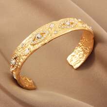 1件装恶魔之眼串珠可调节开口手镯，18K镀金304不锈钢，恶魔之眼吊坠，适合婚礼、派对、万圣节、圣诞节等场合，全年佩戴，二月生辰石，青少年适用 - 金色 - 查看 1