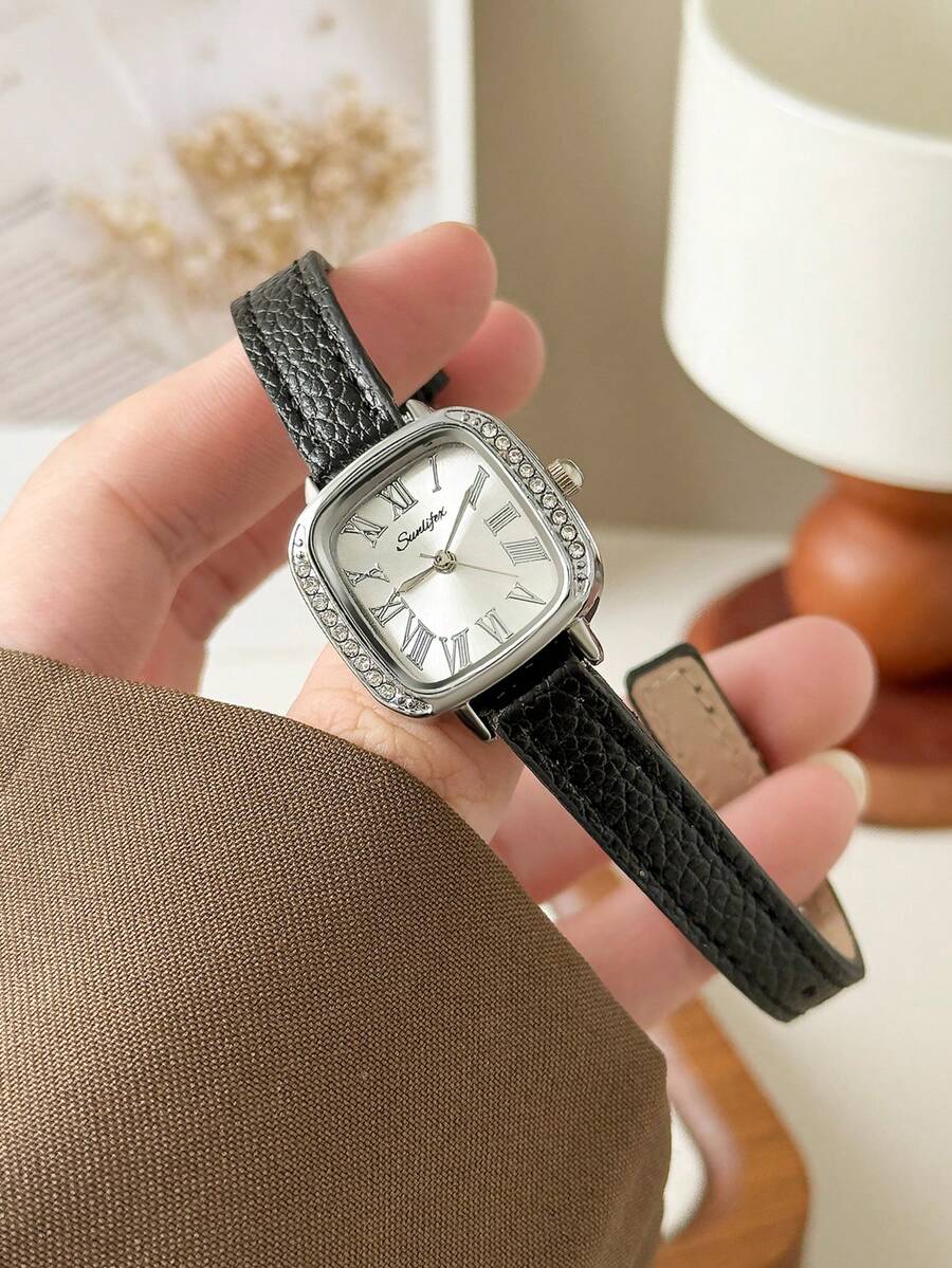 1 chiếc đồng hồ nữ kiểu dáng cổ điển, tối giản, thanh lịch, vỏ oval, dây da PU, mặt nhỏ tinh tế đính đá, thích hợp đeo hàng ngày, làm quà sinh nhật, quà dự tiệc, quà tặng lý tưởng cho bản thân hoặc bạn bè, không kèm hộp đồng hồ.