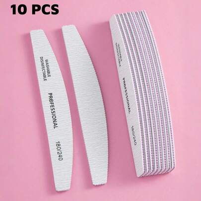Bộ 10 dũa móng tay hình bán nguyệt chuyên nghiệp, độ nhám 180/240, dùng cho làm móng, mài móng tay, dụng cụ làm móng tại nhà và salon, đồ dùng làm móng, dụng cụ làm móng nghệ thuật, móng giả, dụng cụ làm móng dán.