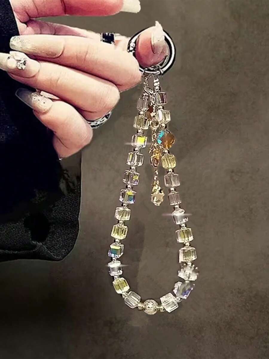 1pc Luxury Crystal Beaded Wrist Strap, Detachable Lanyard For Phone Case, Key Chain, Bag Charm - Multicolor - View 1