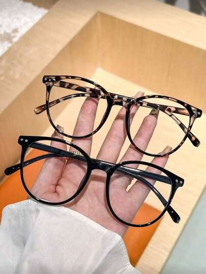 1副/2副女士亚克力校园风休闲圆框时尚黑色眼镜，适合日常阅读、工作通勤和校园生活使用。