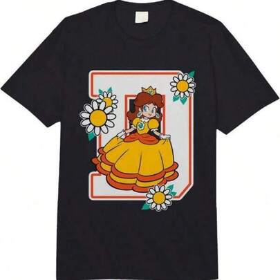 Ropa de Niña, Camisetas para Niñas, Estilo Casual Minimalista, Camiseta Negra de Manga Corta con Cuello Redondo y Estampado Gráfico, Supers Marios, Princesa Daisy, Estampado Floral Vintage, Logotipo Universitario, Colores Cómodos, Camiseta de Peso Pesado para Adultos, Adecuada para Conjuntos de Regreso a Clases de Verano, Blusas para Niñas, Camiseta Oversize, Camisetas Escolares, 100% Algodón, Ajuste Cómodo Unisex, Celebra la Inclusión con Nuestras Siluetas Relajadas y Paletas de Colores Neutros Diseñadas para Máxima Comodidad y Fácil Uso para Todos los Niños.