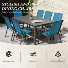 Modern Outdoor Patio Chairs Set Of 8, Outdoor Camping Chairs Feature Breathable Woven Fabric. Outdoor Courtyard Chairs, Dining Chairs And High-Back Armchairs Boast Ergonomic Design. Lightweight And Portable With Stackable Construction. Sturdy Metal Frame Ensures Durability. Suitable For Outdoor Patios, Gardens, Pools, Beaches, Balconies, And Camping.(Blue) - 藍色 - 查看 5