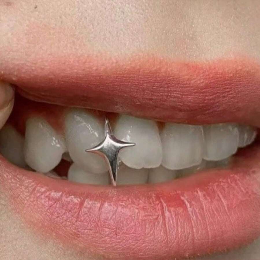 一套镂空星形牙齿饰品，表面光滑，4孔和6齿设计，男女皆宜，适合日常佩戴、节日和派对配饰 - 彩色 - 查看 1