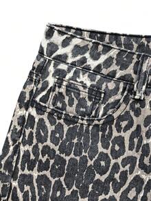 Women's Leopard Print Pocket Wide Leg Loose Casual Jeans, American Style Leopard Print Flared Wide Leg Pants, New Autumn Fashionable Slim Straight Loose Casual Trousers - Multicolor - View 8