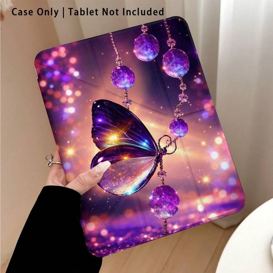 3+Y Foldable Anti-Bending Dreamlike Starry Sky & Colorful Butterfly Pattern Acrylic Crystal Shell Tablet Case, Suitable For Honor Pad 9/10, Honor GT 11.5", X9A/X9Pro, MatePad 11" 2023/2022, MatePad Pro, Apple 10th/11th Gen 2025 Tablets, Galaxy Tab A9 Plus/A11/A11 PLUS - Multicolor - View 1