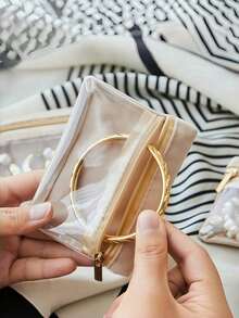Travel Jewelry Bag, Jewelry Travel Storage Pouch, Suitable For Storing Necklaces, Bracelets, Bangles, Rings, Earrings, Zipper Sealed Design, Compact And Portable. This Storage Bag Can Protect Jewelry From Oxidation And Scratches, And Can Also Be Used As A Multi-Functional Coin, Key, Lipstick Storage Bag. - Beige - View 3