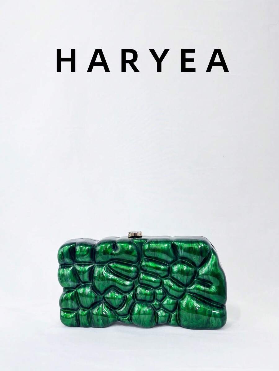 新款欧美不对称贝壳亚克力手拿包，时尚婚礼/派对手提包 - 綠色 - 查看 1