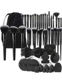 41件套化妆工具套装，包括：20支化妆刷套装+3个圆形粉扑+3个化妆海绵+3个三角形粉扑+3个迷你化妆海绵+3个迷你气垫粉扑+2个化妆刷清洁工具+1个发圈+2个手提碗挂绳+1个绒布袋 - 彩色 - 查看 13