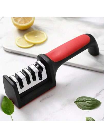 1件装极简银色三段式不锈钢磨刀器，快速磨刀，经久耐用，适用于家庭厨房、露营烹饪，多功能磨刀工具，新年、情人节、母亲节、父亲节、毕业季的绝佳礼物