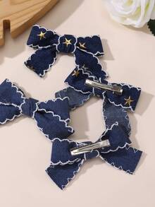 2pcs/8pcs Women Flower, Star, Pentagram, Denim, Bow Hair Clips Set, Suitable For Daily Decoration - Multicolor - View 3