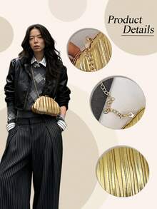 Golden Clutch Bag For Women, European & American Fashion Metal Decor Mini Box Handbag, Women's Fashionable Metallic Effect Evening Party Chain Bag With Chain Shoulder/Crossbody Function, Perfectly Matches Bridal Party, Prom, Gala & Formal Dresses, Vintage Metal Decor Box Shape Design For Classic Elegance, Ideal Spring Shoulder Bag & Gift For Women, Best Elegant Bag For Bridal Shower, Metallic Gold Finish For A Luxurious Statement - 彩色 - 查看 7