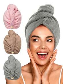 1条超细纤维干发巾，超强吸水干发帽，柔软珊瑚绒速干干发巾，简约纯色浴室毛巾，防毛躁湿发浴帽，带松紧带睡眠帽，温和呵护卷发或受损发质/浴室用品/节日必备/复活节/母亲节礼物/婚礼/家居 - 多色 - 查看 2