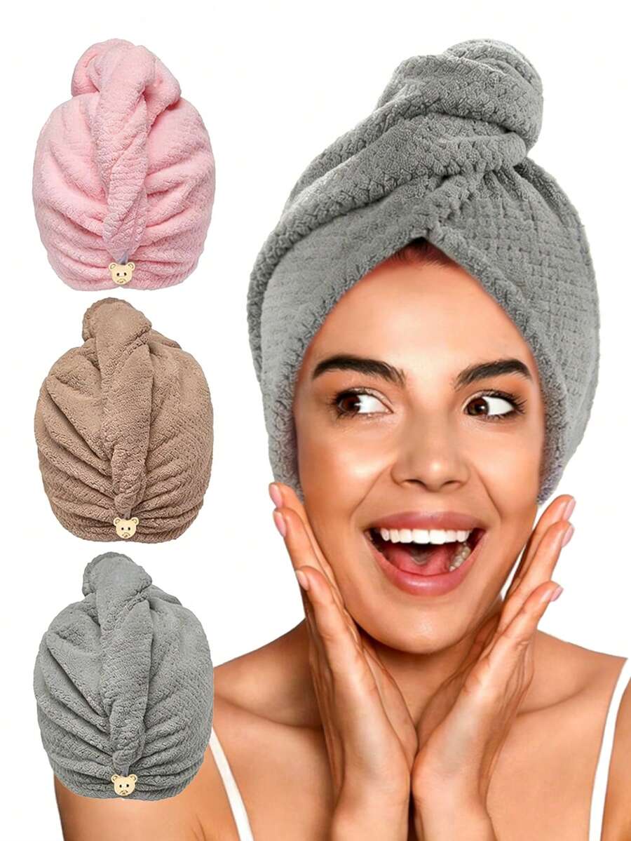 1条超细纤维干发巾，超强吸水干发帽，柔软珊瑚绒速干干发巾，简约纯色浴室毛巾，防毛躁湿发浴帽，带松紧带睡眠帽，温和呵护卷发或受损发质/浴室用品/节日必备/复活节/母亲节礼物/婚礼/家居