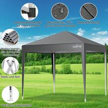 LOEFME Pavilion 2.5x2.5m Blue/Grey Waterproof With/With Side Panels And Windows & UV Protection Party Tent For Garden, Party, Wedding & Market Stall - Grau - 查看 6
