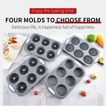 6孔硅胶蛋糕模具，DIY手工皂模具，南瓜杯模具，巧克力饼干模具，甜甜圈甜点烘焙模具