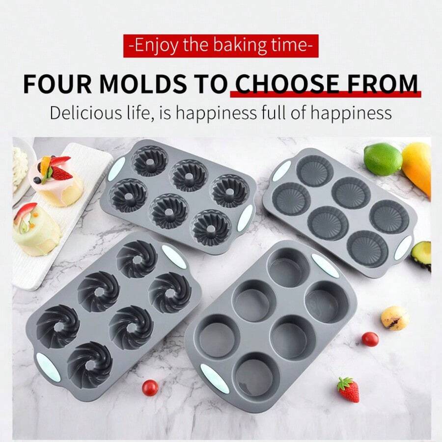 6孔硅胶蛋糕模具，DIY手工皂模具，南瓜杯模具，巧克力饼干模具，甜甜圈甜点烘焙模具 - 灰色 - 查看 1