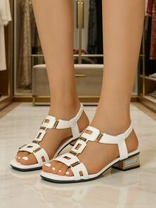Teens' Low Heel Slip-On Fashionable Sandals - White - View 4