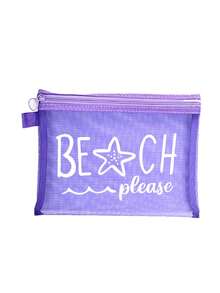 Multi-Color Fashion Mesh Beach Bag, Makeup Bag Printed With "Beach" Text, Beach Theme. Large Capacity Transparent Makeup Bag, Nylon Zipper Cosmetic Bag, Lightweight, Can Store Sunscreen, Snacks, Bikini And Beach Essentials. Spring/Summer Storage, Durable, Suitable For Swimming, Beach, Diving And Summer Vacation, Back To School, Lightweight Sun Protection Storage Bag, Suitable For Friends, Mother's Day, Back To School Season - Multicolor - View 19