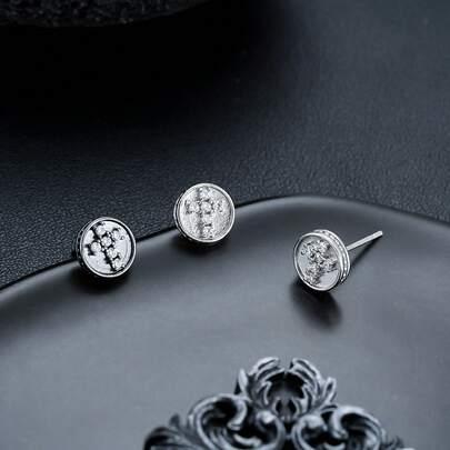 一对十字架水钻耳环，奢华百搭水钻耳环，时尚首饰