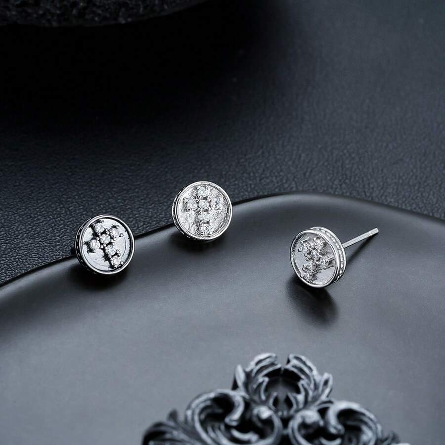 1 Đôi bông tai hình thánh giá đính đá, bông tai đính đá sang trọng, đa năng, trang sức thời trang - Nhiều màu - Xem 1