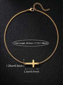 男士18K镀金304不锈钢侧十字架吊坠项链 - 简约男士链首饰，防褪色防水 - 彩色 - 查看 5