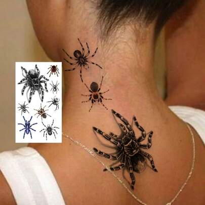 Unisex "Ultra-Realistic Spider 3" Temporary Tattoo - Waterproof Vivid Effect, Lasts 2-5 Days, Suitable For Halloween
