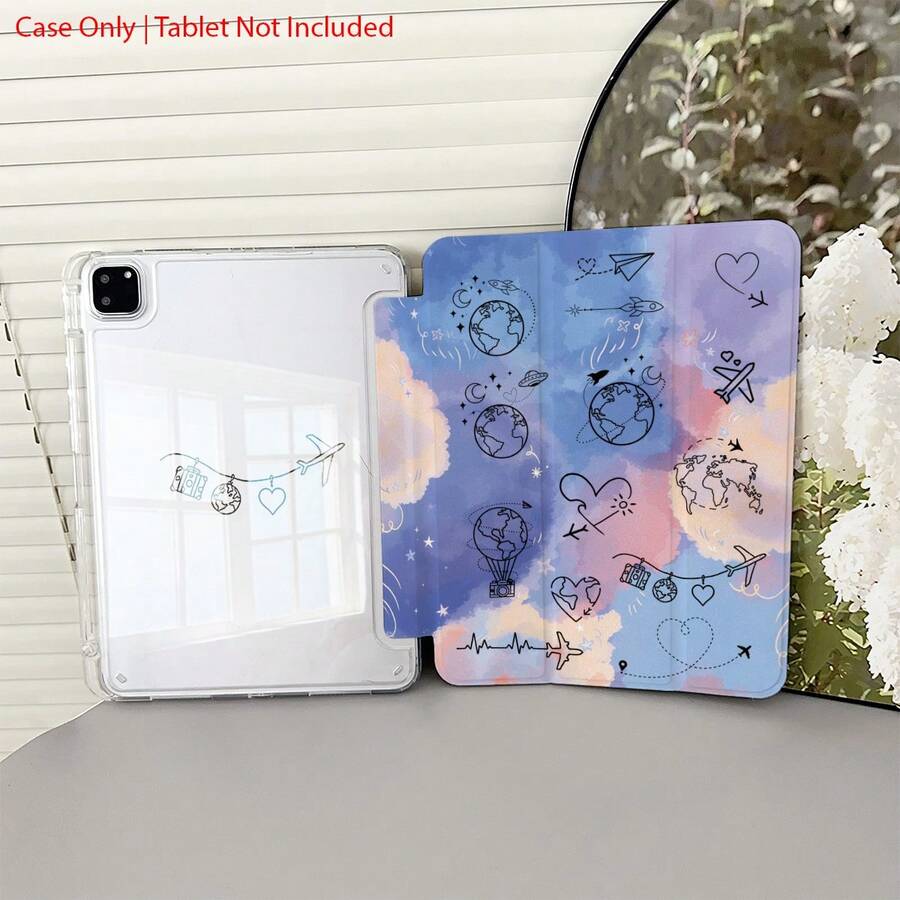 1 Piece Pastel Cloud Travel Doodle Protective Tablet Case Folio Table Case With Pen Holder Compatible With IPad 10.9/10.2/ Air 5th Gen/Pro11/10th/9.7/Air 2/ (7th Gen)/ (8th Gen)/ Air 4/5/ Pro 11/ 10th Generation 10.9-Inch 2022 Smart Case/ Air 13(M3 2025)/ Air 11(M3 2025)/ Air 11(M3 2025)/ 11(A16 2025)/Compatible With Galaxy Tab S10+/S9/A9,Compatible With Xiaomi5/5PR/6/6PRO/7/7PRO - Multicolor - View 1