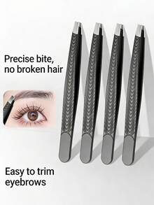 High Precision Stainless Steel Tweezers, Fish Scale Non-Slip Eyebrow Tweezers, 96 Degree Angled Eyebrow Clip, Eyelash Extension & Eyebrow Grooming Tool - Black - View 5