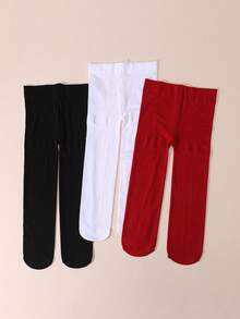 3 Pairs Baby Girls Velvet Tights, Autumn/Spring Leggings - Multicolor - View 5