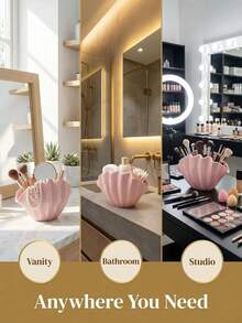 1个粉色少女贝壳化妆刷收纳盒，文具整理器，可爱清新，送给女朋友的礼物 - 彩色 - 查看 6