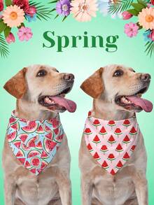 2 piezas Pañuelos triangulares ajustables con estampado de plantas y frutas para perros y gatos pequeños a grandes, con diseños de árbol de coco, girasol, para primavera y verano - Multicolor - Ver 15