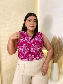 Plain Tank Top, Sleeveless Blouse, Plain Crepe Fabric, With 4 Buttons, Plus Size G1G2G3 46-52, Casual Women's - 66-紫色 - 查看 3