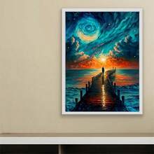 1幅2D DIY钻石画，梦幻星空海滨步道，钻石艺术风景画，手工装饰画，适用于客厅或卧室，是节日礼物的完美之选。 - 查看 2