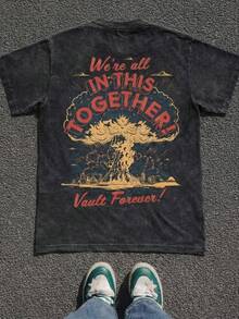 Vintage Washed Technology  Quality Cotton  Men's Unisex Tee  Apocalyptic Bomb Print  Retro Style  Punk Aesthetic  Casual & Festival Wear  Big Size Option - màu đen - Xem 1
