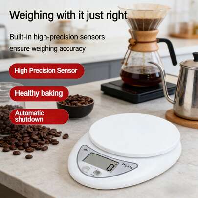 1 件 5kg/1g 数字厨房秤，带 LED 显示屏 - 易于清洁，由 AAA 电池供电（不包含在内），厨房秤，食物秤，厨房体重秤，精密厨房秤，便携式数字秤，咖啡电子秤，厨房 LED 电子秤，烘焙秤，厨房配件，烘焙工具，厨房用品微型食品电子秤烘焙食物秤
