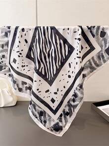 1pc 65*65cm Square Scarf, Women's Satin Silk Imitation Zebra & Leopard Print, Versatile Neckerchief Headband Shawl - Multicolor - View 13