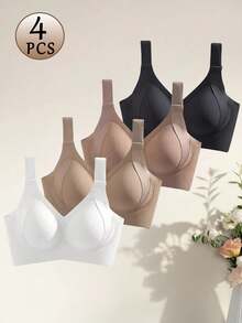 4pcs Summer Seamless Wireless Bras For Women Removable Padding For Shape, Adjustable Wide Bands & Back Closure Friendly For Big Busts, Cool-Touch, Underwear Women Silky, Lightweight - Multicolor - View 2