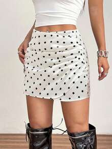 女士时尚波点印花百褶迷你裙 白色 - 白色 - 查看 10